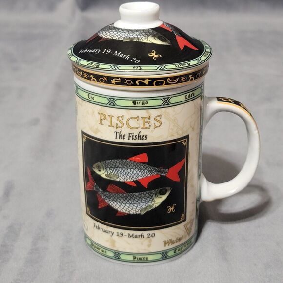 Zodiac Mug Pisces With Infuser And Lid - Picture 1 of 16
